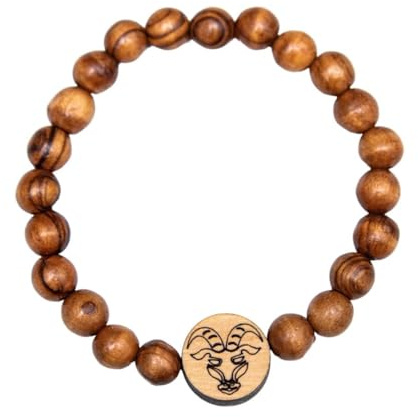 Kassis Olivenholz Armband mit Sternzeichen Steinbock - Handgefertigtes Holzperlenarmband - Unisex Schmuck - Herren und Damenschmuck (7cm, ohne Gravur)
