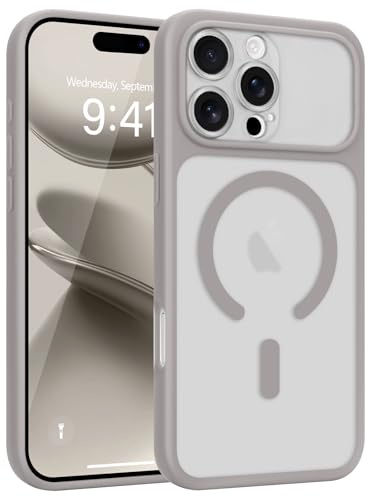 Wirvyuer for iPhone 16 Pro Case Compatible with Magsafe Translucent Grey | Magnetic Matte Back Skin-feel Silicone Phone Case, Full Camera Protection Anti-scratch Shockproof Cover for Women Man, Grey