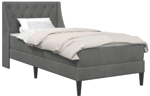 vidaXL Bettgestell mit Matratze Dunkelgrau 100 x 200 cm Samt, Zeitgenössisches Schlafzimmer Bettgestell, Stylisches Samt, Langlebiges Matratzen-Set, Rechteckiges Design, Schicke Wohnmöbel