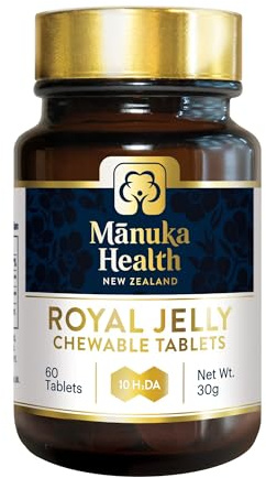 Manuka Health Royal Jelly & Bee Pollen Chewable Tablets – 60 Tablets | 120mg Lyophilised Royal Jelly Powder + 125mg Bee Pollen | No Added Sugar | Gluten Free | Natural Bee Supplement