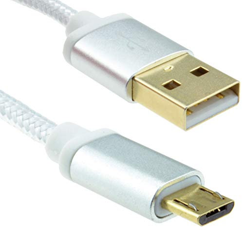 kenable BRAIDED Metal Ended GOLD USB 2.0 A To MICRO B 24AWG Cable 0.3m SILVER [0.3 metres]