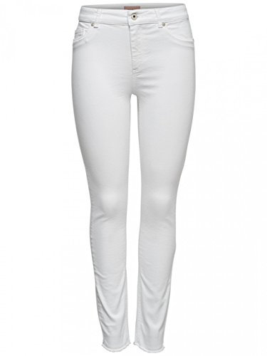ONLY Damen Skinny Fit Jeans | Mid Waist Stretch Denim Hose | ONLBLUSH Life Röhrenjeans, Farben:Weiß, Größe:L / 34L