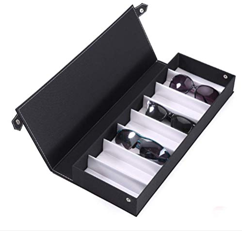 PU Leather Glasses Display Case,Eyeglasses Organizer Sorting Box, Sunglasses Eyewear Storage Case,Eyeglasses Storage Rack Holder Container, Jewelry Watches Show Case Rack w/Folding Stand Tray