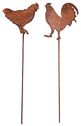 Vosteen Rost Gartendeko Osterdeko Hahn und Henne