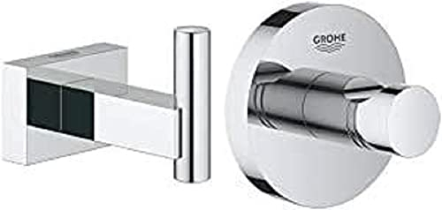 GROHE Essentials Cube | Badaccessoires - Handtuchhaken | silber | 40511001 & Essentials | Badaccessoires - Bademantelhaken | chrom | 40364001