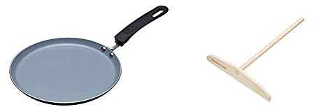 MasterClass KitchenCraft Ceramic Non Stick Induction-Safe Crêpe and Pancake Pan, 24 cm & Wooden Pancake/Crêpe Spreader