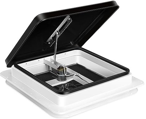 Livpow RV Roof Vent 12V Reversible FAN Kit 14 x 14 Manual Lift Black Lid