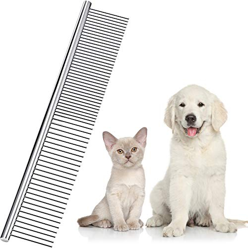Boao Edelstahl Haustier Kamm Mit Abgerundeten Zähnen für Große, Mittlere und Kleine Hunde und Katzen Mit Verworrenen Kurzen/Langen Haaren (19 x 3 cm)