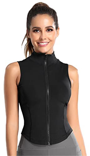 SotRong Sleeveless Sports Jacket Full Zip Workout Tops for Women Workout Yoga Shirts Muscle Tank Athletic Running Tank Tops White S