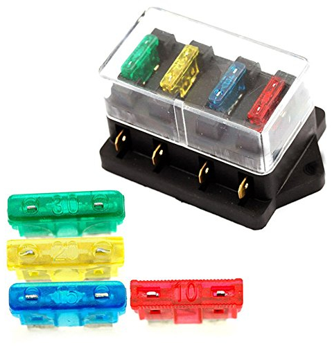 Porfeet Sicherungskasten, 12V / 24V-Fahrzeug-Van-Schaltkreis Standard ATO 4-Blatt-Sicherungskastenblockhalter + Sicherung