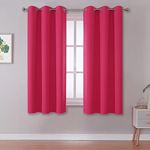 DUALIFE Tende rosa lunghe 137 cm per camera dei bambini, isolamento termico, colore fucsia, tende oscuranti per cameretta dei bambini, piccole finestre corte, con occhielli, 96 x 137 cm di lunghezza,