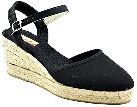 Loygar - Alpargata de Lona con cuña de Esparto de 7cm 121104 Lona Mujer Color: Negro Talla: 39
