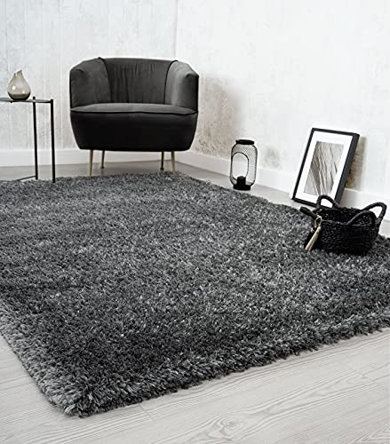 the carpet Willow Langflor, Hochflor Teppich, Wohnzimmer, Schlafzimmer, Modern, Weich, Matt, Einfarbig, Unifarben, Anthrazit 80 x 150 cm