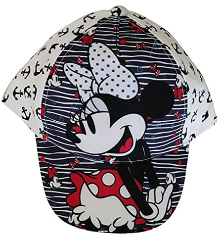 Minnie Maus Kappe Base Cap Mütze Sonnenhut mit Motiv Schleife, Wellen und Anker für Kinder, Mädchen und Jungen (Weiß, 50)