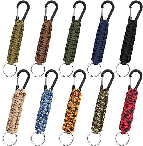 HICARER 10 Stück Paracord Schlüsselanhänger Schnellverschluss Schlüsselband Clip Ring Geflochtenes Lanyard Nützlichkeit Ring Haken Outdoor Lanyard Schlüsselringe für Männer (Klassische Farbe)