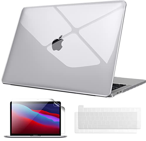 Fintie Hülle Kompatibel mit MacBook Pro 13 Zoll M2/M1 (2022-2016) A2338/A2289/A2251/A2159/A1989/A1706/A1708, Hartschale Schutzhülle + Tastaturabdeckungen + Displayschutzfolie, Transparent