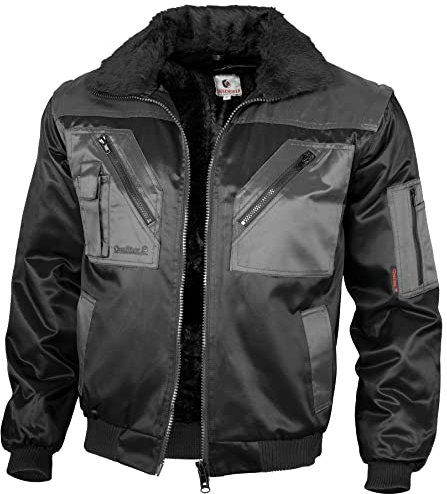 Qualitex - Pilotenjacke 4 in 1 - Kragen und Ärmel abtrennbar - mehrere Farben (5XL, Schwarz/Grau)