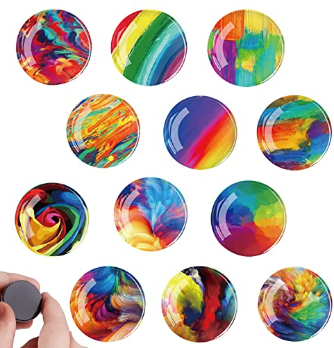NUWIQ Kühlschrankmagnete, 12 Stück Whiteboard Magnete, Cabochon Kristallglas Magnettafel mit Gemaltes Muster, Bunt