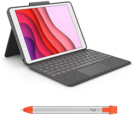 Logitech Combo Touch keyboard case for iPad (7th gen - 2019 | 8th gen - 2020 | 9th gen - 2021) Crayon digital pencil for all iPads (2018 releases and later) - QWERTY UK - Graphite
