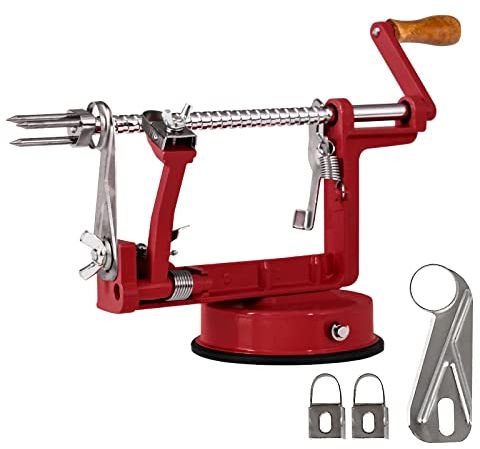 Apple Peeler, Stainless Steel Apple Corer Slicer Peeler, Durable Heavy Duty Die Cast Magnesium Alloy Apple Peeler Slicer Corer(Red)