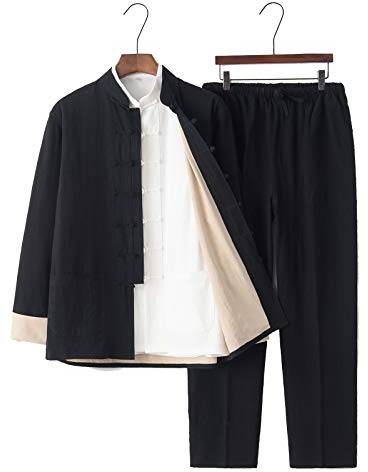 ERNP Uniforme de Tai Chi Classique, Ensembles de Wing Chun Kung Fu Chinois pour Hommes Costumes d'arts Martiaux en Polyester, Convient pour Les Exercices du Matin Judo Taekwondo (Couleur: Noir, T