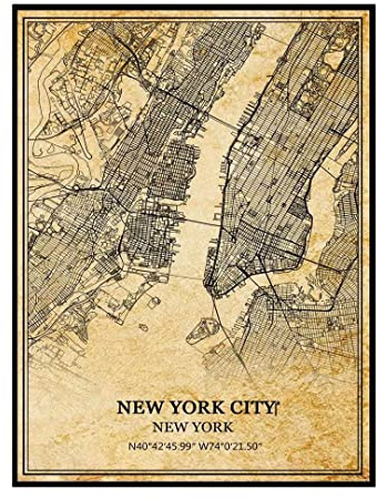 New York City‎ New York Vereinigte Staaten Wandkunst, Vintage-Druck, Poster, Leinwand, Karte, Kunstwerk, Reise, Souvenir, Geschenk, Heimdekoration, ungerahmt 12x16 Zoll