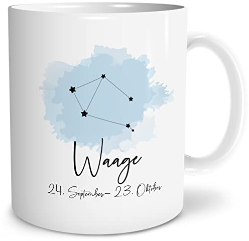 OWLBOOK® Sternbild Waage Tasse mit Spruch Sternzeichen Waage zum Geburtstag Weihnachten Keramik 300 ml