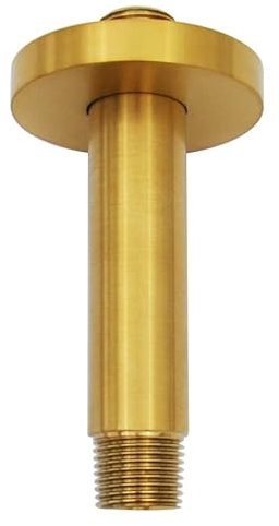 Aquaiaw Shower Arm and O-Ring Flange, 3 inch, Solid Brass, Round, Both Soldered 1/2 NPT Tapered Threads, Straight Shower Arm Extension, Ceiling Shower Head Arm for Rainfall Shower (Brushed Gold)