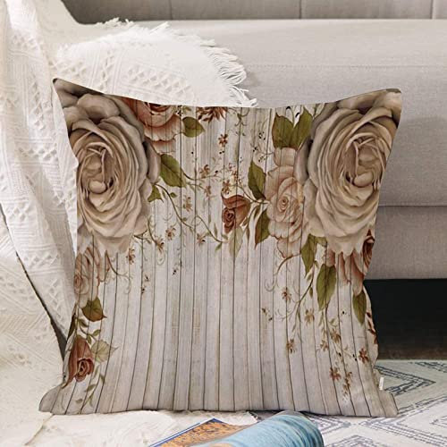 Kissenbezug 45x45 cm,Rose Floral Retro Big Rose Blütenblätter Blümchen Holzbrett Hintergrun,Outdoor Kissen Kissenbezüge Kissenhülle Sofa Kissen dekokissen Zierkissen für Wohnzimmer Garten deko draußen