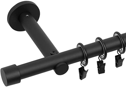 RENA Gardinenstange Vorhangstange - 19 mm - aus Metall - Lautlose Rollen - Komplettset - Schwarz Matt 140cm |Luna