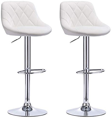 Drumm Tabouret de Bar Lot de 2,Chaise Haute pour Bar,Chaise de Bar en Cuir PU,Robuste et Ultra Silencieux Rotation à 360°& Hauteur Réglable(Blanc-2)