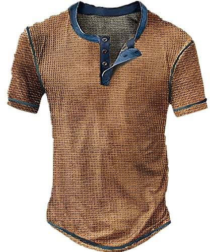 T-Shirts for Men Henley Shirt in Used Look Oversize T-Shirt Men's Shirts Short Sleeve Summer Shirt Cotton Sports Shirt Basic Shirts Streetwear, coffee, XXXX-Large