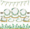 Juego de Vajilla para Fiesta, Platos y Servilletas de Papel Verde Salvia con Mantel y Pancarta, Platos Desechables para Decoraciones de Cumpleaños, Baby Shower, Boda, Picnic, Suministros para Fiesta