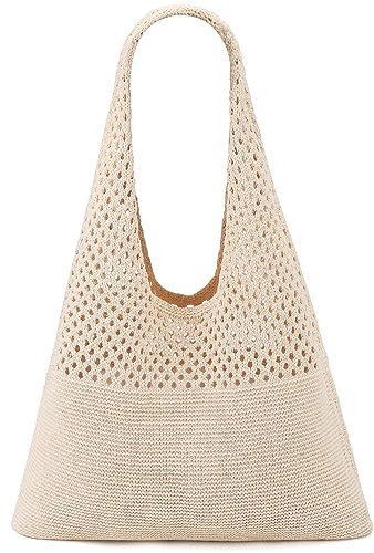 Ayieyill Häkeltasche für Damen, gehäkeltes Netzgewebe, Strandtasche, Sommer, Urlaub, ästhetische Boho-Stricktasche für Frauen, Beige, [15.75 x 12 inches], Häkel-Tragetasche