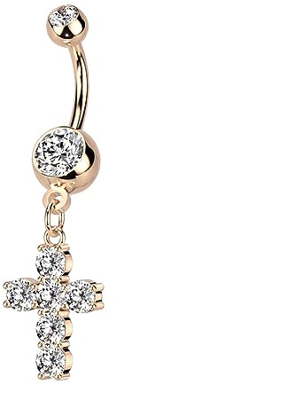 Paula & Fritz® Bauch-nabelpiercing Rosegold Edelstahl Chirurgenstahl 316L Kreuz-Anhänger Zirkonia Klar Banane Bauch-Piercing Bananabell Nabelpiercing