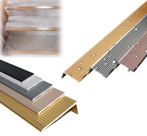 Treppenkantenprofil Aus Aluminium, Treppenkantenprofil Mit Rutschfester Gummieinlage, Einfache Installation, Abriebfest Aluprofil, Selbstklebend Treppenkantenprofile (Color : Gold, Size : 40 * 20mm)