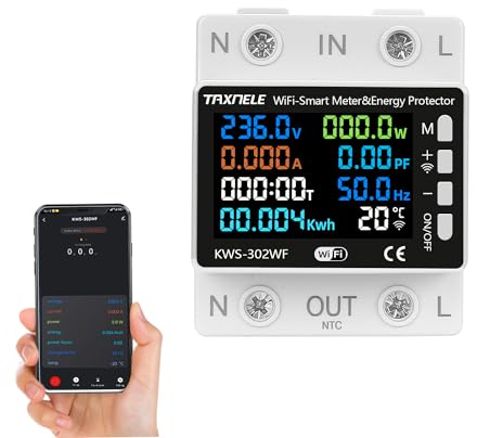 TUYA WiFi Misuratore di potenza intelligente Interruttore a relè sopra il limitatore di corrente Multifunzione Misuratore di energia kWh Misuratore di temperatura Termometro Smart Life (KWS302-WF)