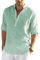COOFANDY Men's Linen Henley Shirt Cotton Summer Long Sleeve Hippie Casual Beach T Shirts L A-Green