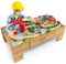 GOPLUS 100-teiliges Eisenbahnset und Spieltisch aus Holz, Mehrzweck-Spieltisch mit wendbarer & Abnehmbarer Tischplatte, große Schublade, Züge, Gleise, Fahrzeuge, Spielzeug für Kinder ab 3 Jahre