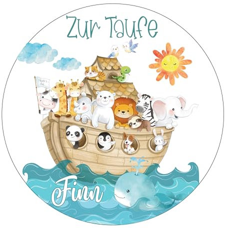 Tortenaufleger Muffinaufleger MEINE TAUFE ARCHE NOAH (Fondantpapier, Dekorpapier Plus oder Oblate - Geschnitten)