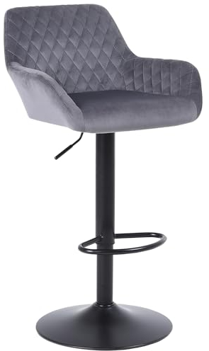 ralex-chair Bar Stools Set of 1, Height Adjustable Velvet Fabric Swivel Barstool Bar Chairs, Breakfast Dining Stools With Backrest and Armrest for Bar, Counter and Kitchen, Grey