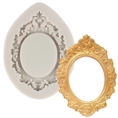 MINFEIDMS Moule en silicone pour cadre en miroir, cadre photo, fondant, moule pour décoration de gâteau, décoration de cupcakes, chocolat, bonbons, argile polymère