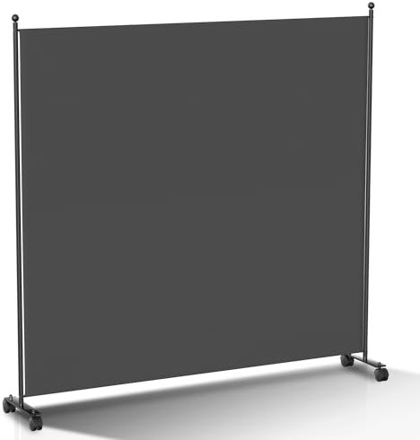 Vkechh Paravent Raumteiler auf Rollen, 187x181x30cm Trennwand Faltbar 1-teilig,Sichtschutzwand für Büros und Balkon,Trennwand Sichtschutz aus Polyesterfaser,Paravent Einfache Installation(Anthrazit)