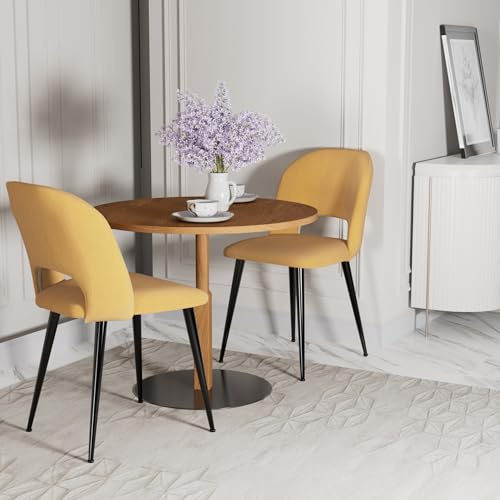 ARunThLana Esszimmerstühle 2er Set aus Samt, mit Rückenlehne, Küchenstuhl, mit schwarzen Metallbeinen, Relaxstuhl, für Wohnzimmer, Schlafzimmer, Esszimmer, Orange
