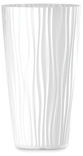 Tecnokit Plana Sahara High Pot cylindrique en polypropylène, jardinière d'extérieur à l'intérieur, Soucoupe Amovible Incluse, Pot à Plantes Effet 3D, Dimensions 35 x 60 cm (Blanc)