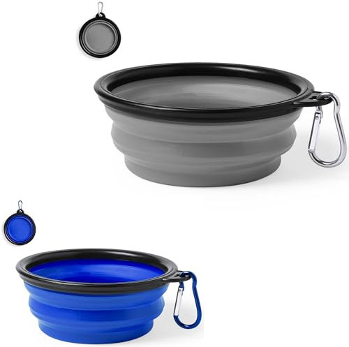 Lot de 2 gamelles pliables pour chien - Anti-fuite - Avec mousqueton d'alpinisme - Pour chats, chiens et animaux domestiques - Pour l'eau et la nourriture - Pour les vacances, les voyages en voiture