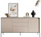 COMPLEO24 Schubkastenkommode mit Lamellen, Kommode mit DREI Schubladen Flore, Modern Design, Kommode auf hohen Beinen, zweitürig, Ideal für Wohnzimmer, Schlafzimmer (Beige)