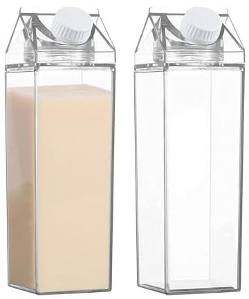 2Stk Milchkarton Wasserflasche 500ml/1L - Transparente Quadratische Milchbox | Wiederverwendbar Quadratische Milchflasche | Milchbehälter Für Kühlschrank | Für Outdoor-Sport, Reisen, Camping, Klettern