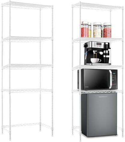 4 Tier Mini Fridge Shelf with Storage Over Mini Fridge Storage and Microwave Stand Height Adjustable Metal Storage Rack for Dorm Kitchen Office(White