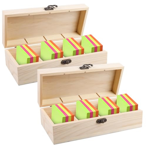 Lot de 2 boîtes à fiches A8 en bois - 25 x 9,5 x 7 cm - Boîte à fiches d'apprentissage - Avec couvercle - Pour bureau, école et maison (fiches non incluses)